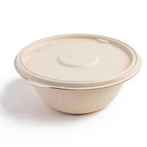 1,000 ml (34 oz) Bagasse Bowl with Lid (Round / Diamond)