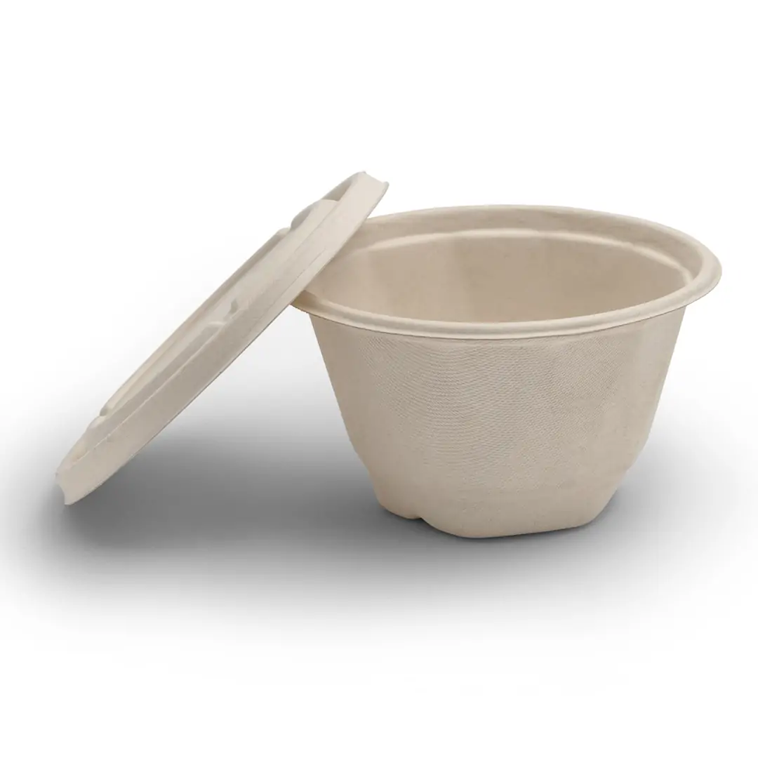 1,000 ml (34 oz) Bagasse Bowl with Lid (Round / Diamond)