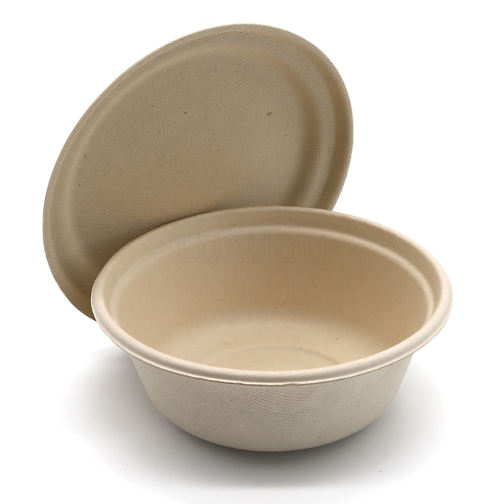 1,000 ml (34 oz) Bagasse Bowl with Lid (Round / Diamond)