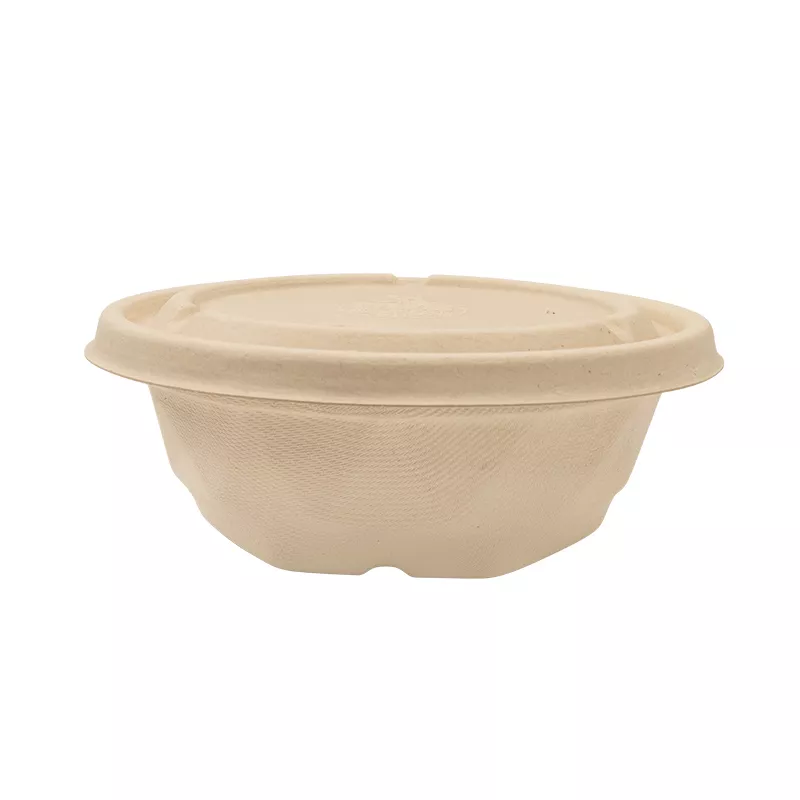750 ml (25 oz) Bagasse Bowl with Lid (Round / Diamond)