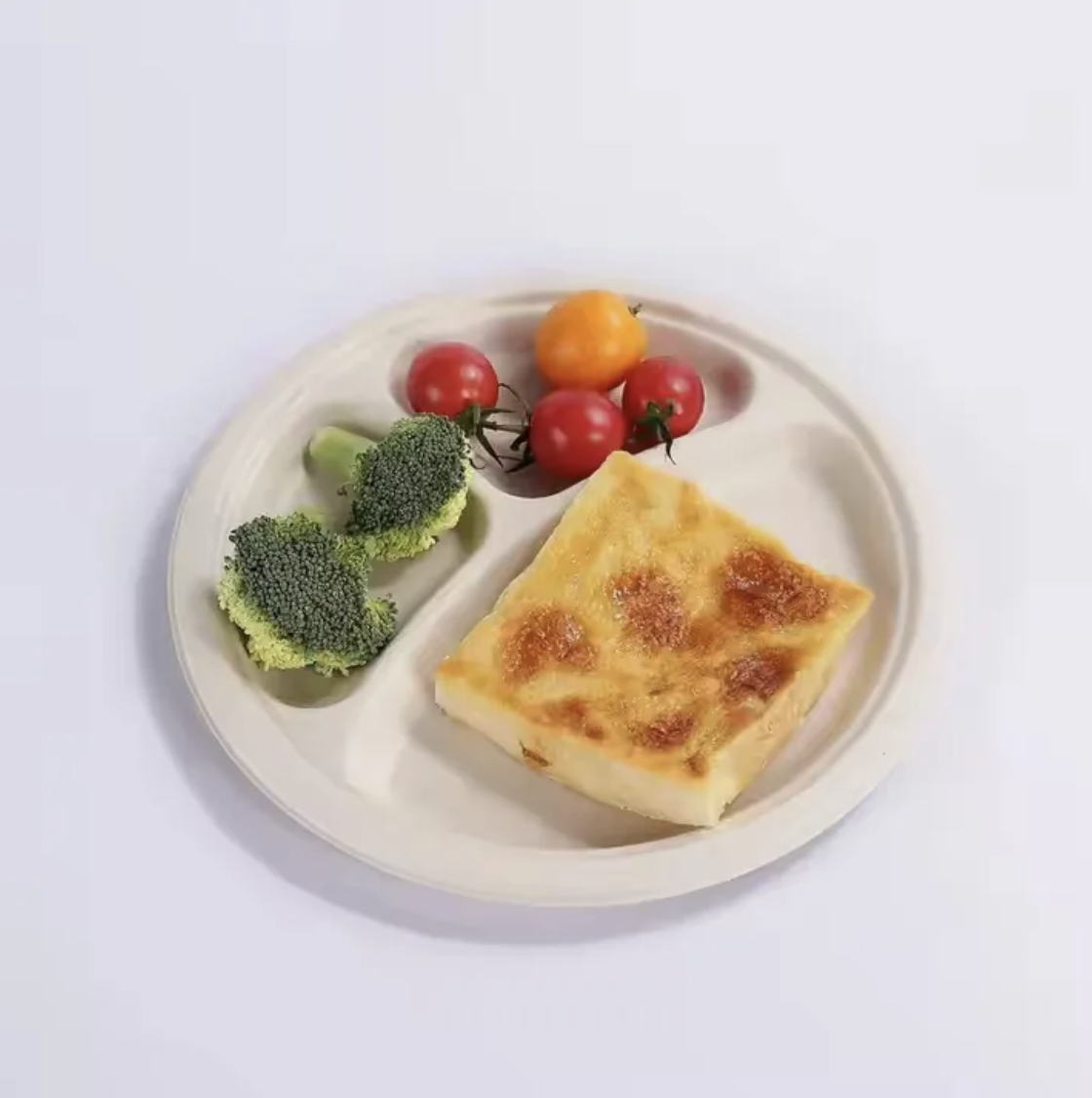 10 inch Bagasse 3-Compartment Round Plate