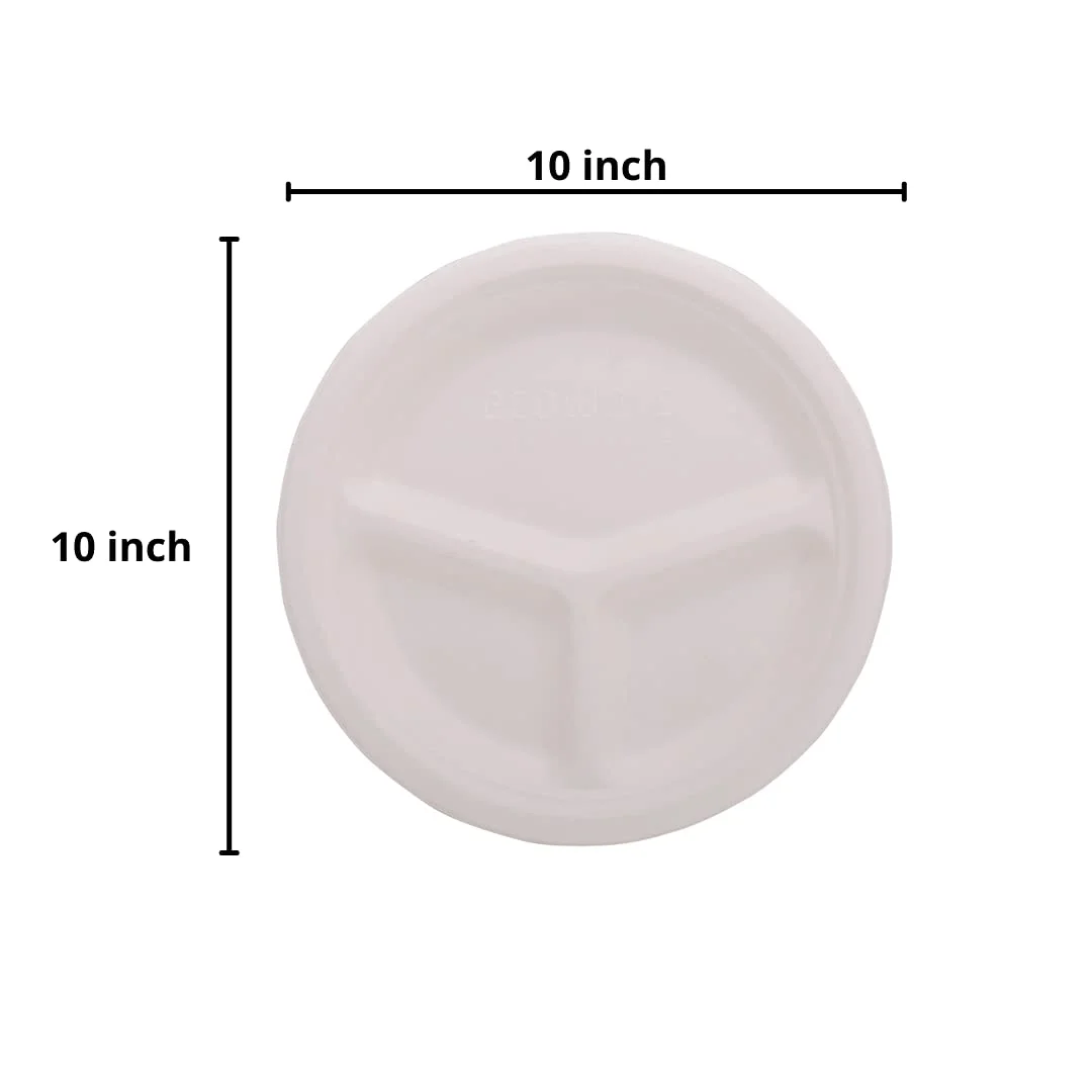10 inch Bagasse 3-Compartment Round Plate