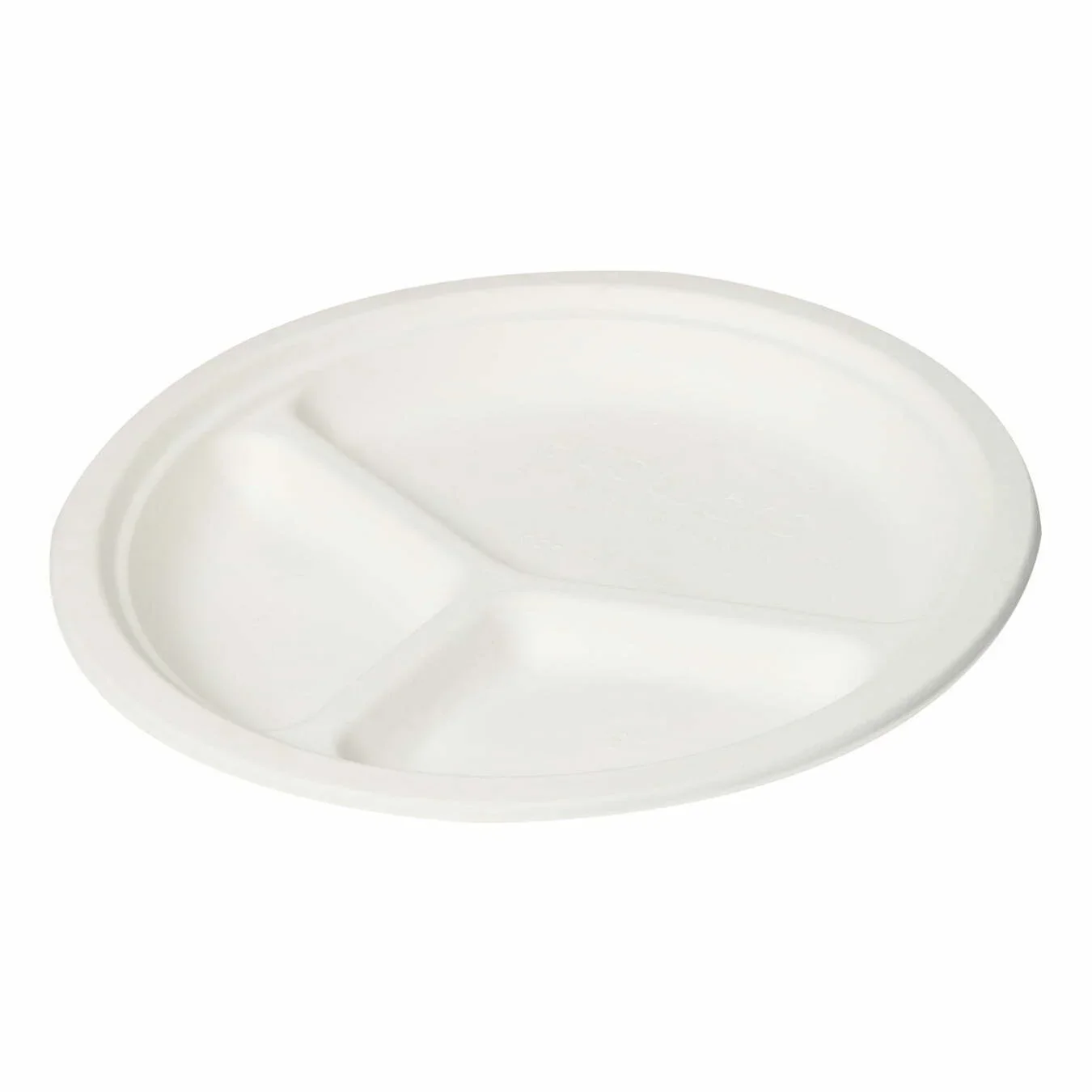 10 inch Bagasse 3-Compartment Round Plate