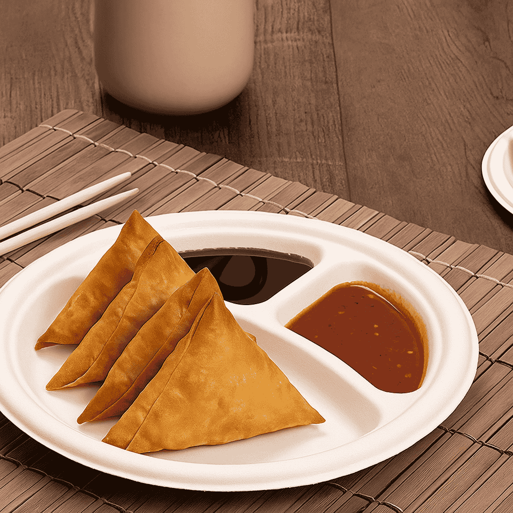 9 inch Bagasse 3-Compartment Round Plate