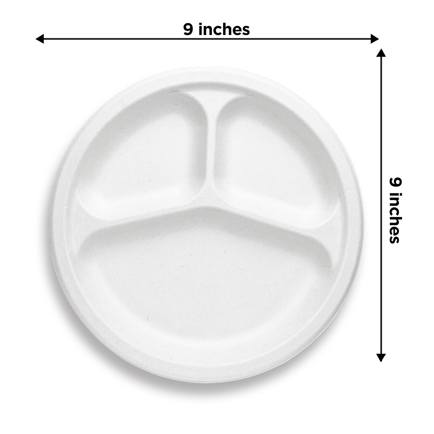 9 inch Bagasse 3-Compartment Round Plate